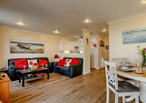 The living & dining area at Waterside at Pendra Loweth, Falmouth