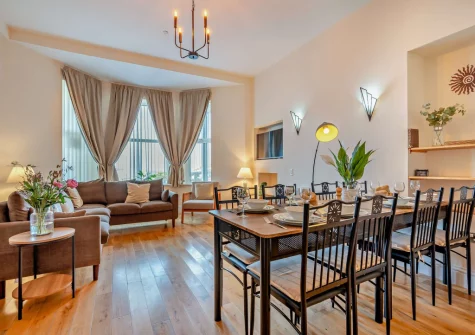 The living & dining area at Wave Watch, Newquay