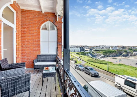 Bedroom #1 balcony & outdoor sitting area at Wave Watch, Newquay