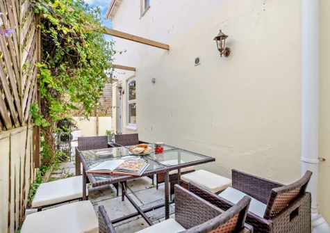 The rear patio & alfresco dining area at Wave Watch, Newquay