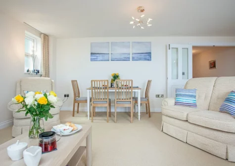 The living & dining area at Waves at Great Cliff, Dawlish