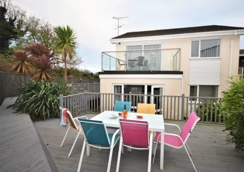 The decked patio & alfresco dining area at Waves End, Babbacombe