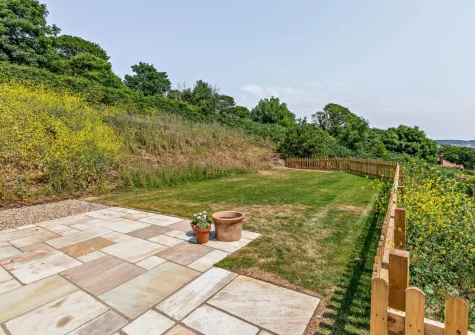 The patio &  garden at Wayside, Saunton