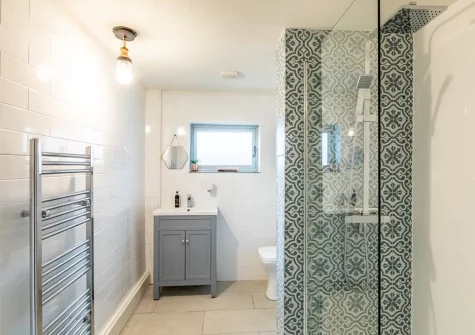 The shower room at Welcombe Cottage, Welcombe