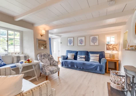 The living room at Well Too, Helford