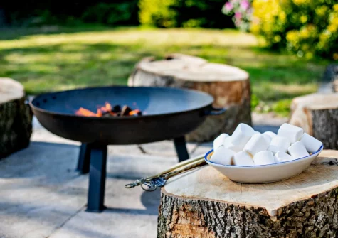 The patio, firepit & large south facing garden at West Cottage, Trescowe