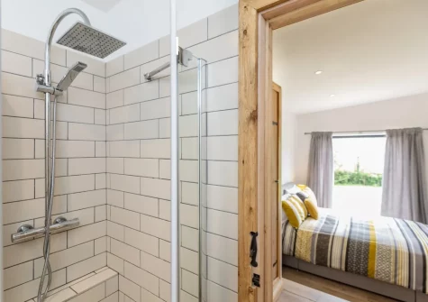 Bedroom #1 en-suite shower room at West Farleigh Farmhouse, Cadeleigh