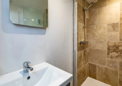 Bedroom #6 en-suite shower room at West Farleigh Farmhouse, Cadeleigh