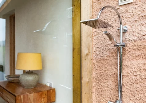 The outdoor shower at West Farleigh Farmhouse, Cadeleigh