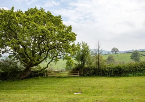 The garden & far reaching countryside views at West Farleigh Farmhouse, Cadeleigh