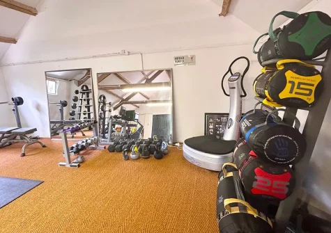 The fully-equipped indoor gym at West Pennicknold Barn, Shebbear