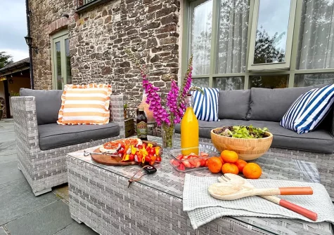 The patio & outdoor sitting area at West Pennicknold Barn, Shebbear