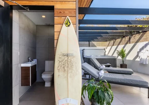 The outdoor WC, terrace & hot tub at West Pine Villa, Tehidy