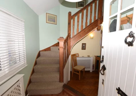 The stairs up to the first floor at West View Cottage, Beer