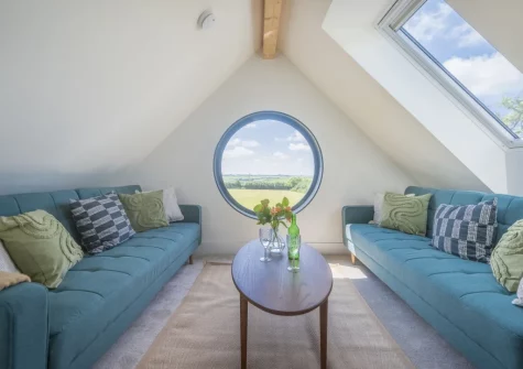 The poolhouse mezzanine sitting area at Westaway House, Trelights