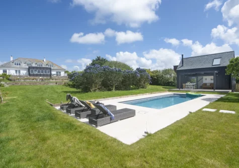The outdoor swimming pool & poolhouse at Westaway House, Trelights
