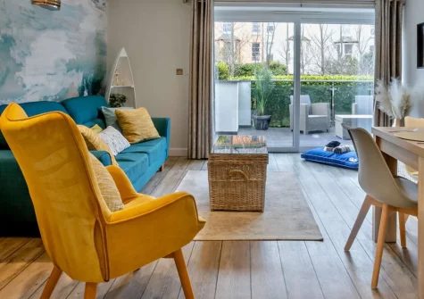 Westward Pebbleridge, Westward Ho! is a contemporary ground-floor apartment just steps from the beach, featuring a private garden with sunken hot tub, stylish coastal interiors, and easy access to North Devon's golden sands and dramatic coast path.