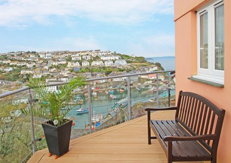 The outside decking, garden & views from Wheal Kendall, Mevagissey
