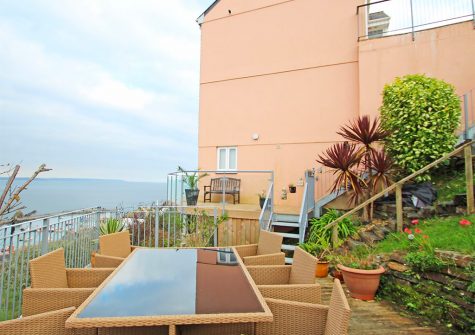 The outside decking, garden & views from Wheal Kendall, Mevagissey