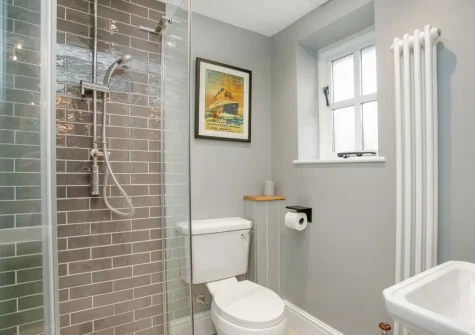 Bedroom #1 en-suite shower room at Wheelwright Cottage, Branscombe