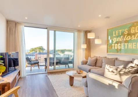 The living area at White Dunes, Constantine Bay