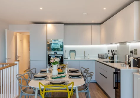 The kitchen & dining area at White Dunes, Constantine Bay