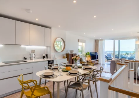 The kitchen & dining area at White Dunes, Constantine Bay