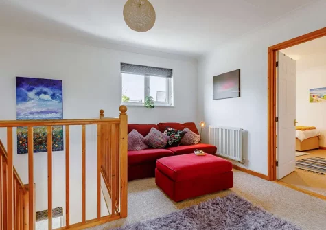 The first floor landing sitting area at Wildwood, Bude