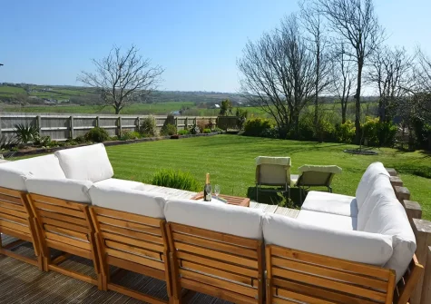 The outdoor sitting area & garden at Wildwood, Bude