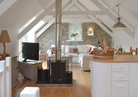 The living area & kitchen at Willow Barn, Polmassick