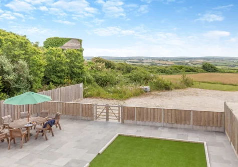 The fantastic countryside side view from the balcony at Windmill View, Trevone