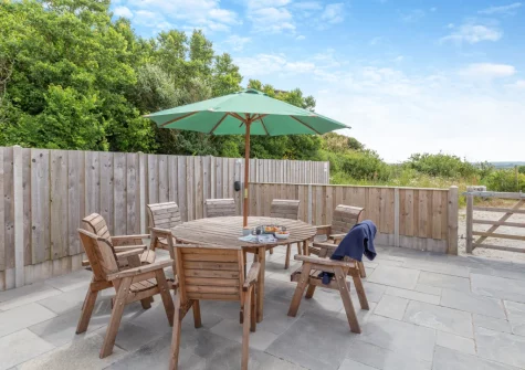 The patio, barbecue & alfresco dining area at Windmill View, Trevone