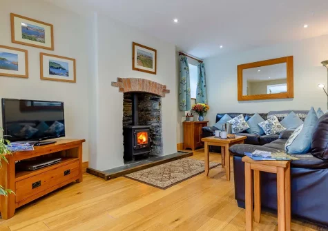 The living area at Withymore Cottage, Malborough