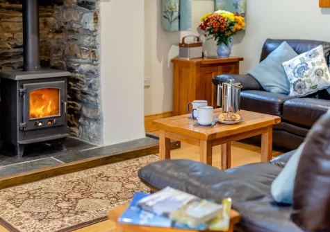 The living area at Withymore Cottage, Malborough