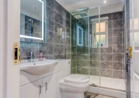 Bedroom #1 en-suite shower room at Woodlands Cottage, Two Waters Foot