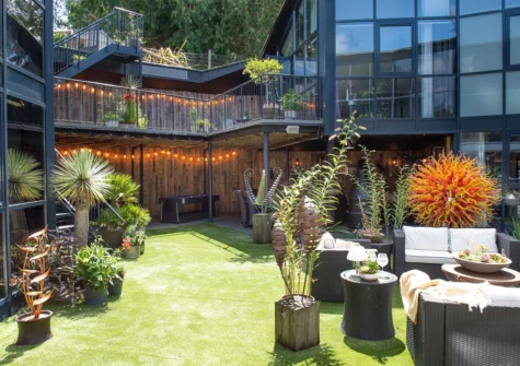 The atium has a lush botanical atmosphere to enjoy day & night