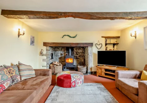 The living room at Woolstone Farmhouse, Box's Shop