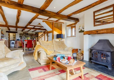 The living area at Wrens Thatch, Ebberley