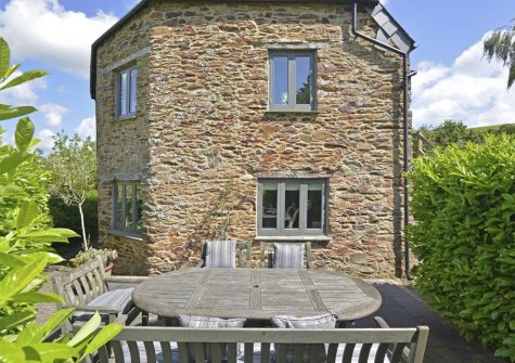 The patio outside the stone barn at Yetson House, Yetson