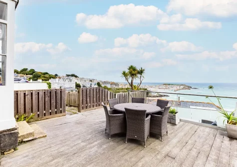 The decked terrace & outdoor sitting area at Zareba, St Ives